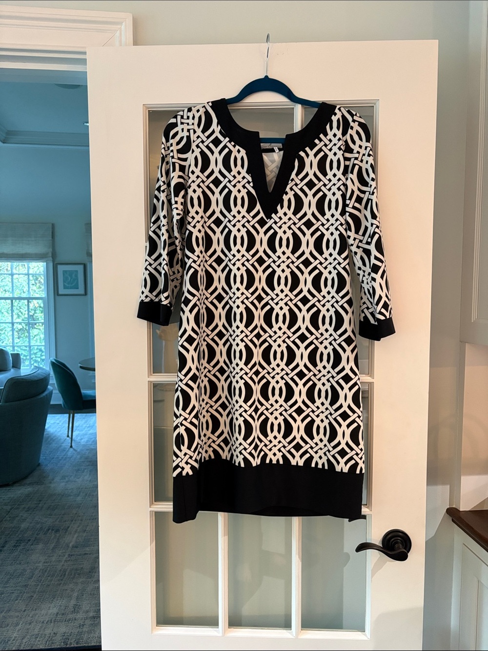 Jude Connally Black & White Geometric Midi Dress